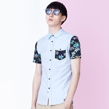 休闲碎花拼接短袖 时尚 夏男士 gxg jeans男装 衬衫 修身 潮52623157
