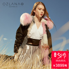 Ozlana毛领大衣女皮草冬季黑色显瘦欧美时尚女装连帽外套海外直邮图片