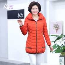 凯慕狮冬季清仓女装连帽中老年女士中长款反季羽绒服女纯色外套图片