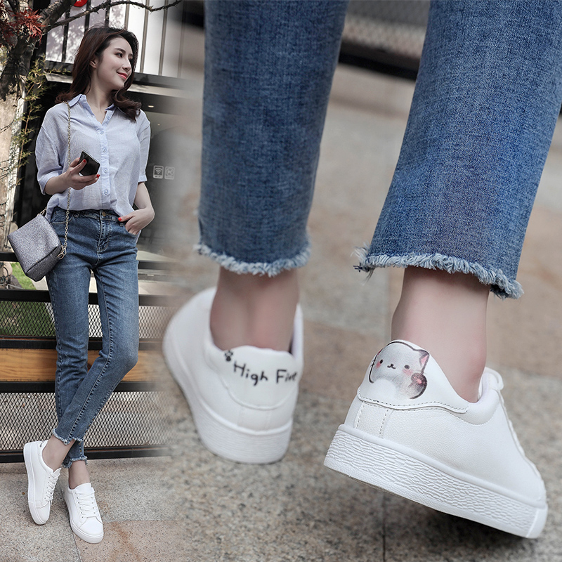 Little White Shoes Women's 2018 New Versatile Korean Edition Student Flat Sole Board Shoes Casual Summer Basic Women's Soft Sole Shoes