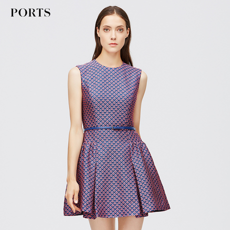 Ports/宝姿秋冬新品女装A字廓形褶裥提花连衣裙YLV9D001BFQ037商品大图