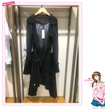 拉夏贝尔2018秋季新款港风系带雪纺黑色中长款风衣女20012430图片