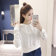 2018秋季新款女装韩版长袖上衣小清新纯色修身显瘦短款连帽卫衣女图片