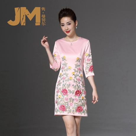 JM新款连衣裙刺绣2018秋季新款妈妈装中老年女装时尚韩版裙子9930商品大图