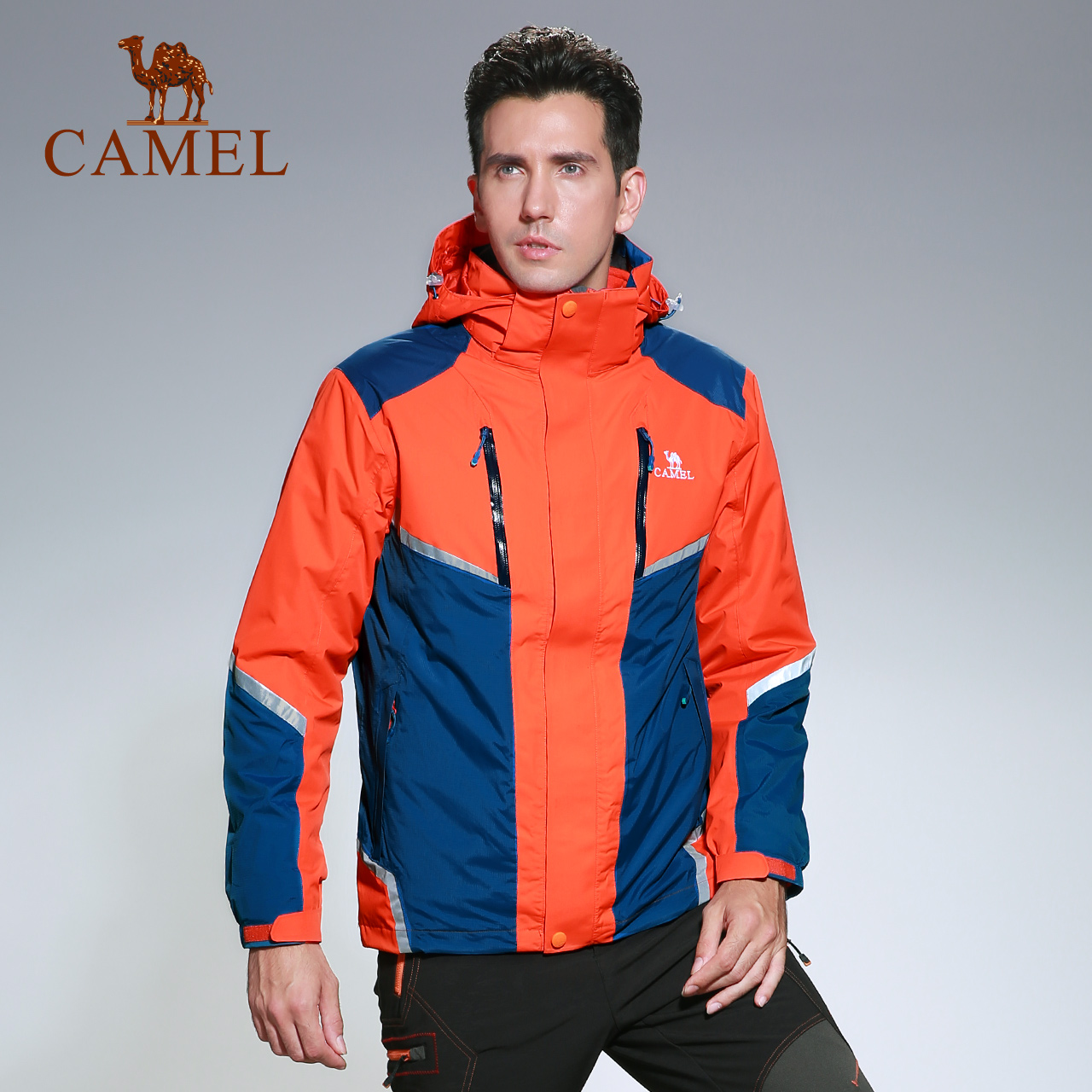 Camel Outdoor Men's Charge Coat Windproof and Waterproof Two Piece Three in One Charge Coat A6W2Z8101