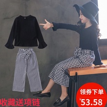 洋气女童春秋装 针织τ恤中大童时髦两件套 2019新款 套装 儿童阔腿裤