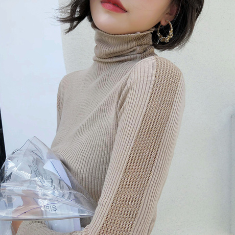 2018早秋新款女装高领针织毛衣初秋韩版堆堆领修身长袖打底衫上衣商品大图