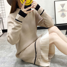 慵懒风针织连衣裙女秋装2018新款丝绒裙摆过膝长裙冬季打底裙宽松