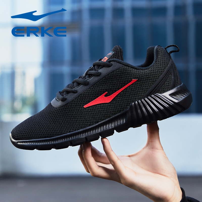 ERKE Men's Shoes Winter Breathable Mesh Sneakers Men's Winter Anti odor Anti slip Black Casual Running Shoes