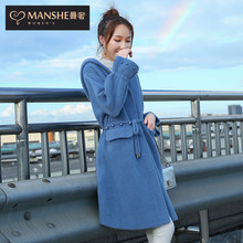 MANSHE女装皮草2018秋冬新款韩版中长款连帽微喇叭袖钉外套GH1120图片