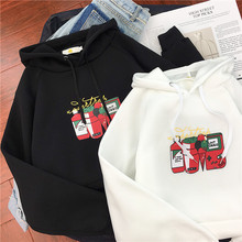 2018秋冬新款女装韩版BF原宿风宽松连帽加绒加厚慵懒风卫衣女外套图片