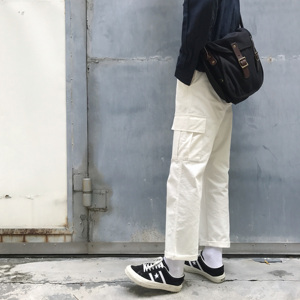 宽松直筒日系多口袋工装裤男