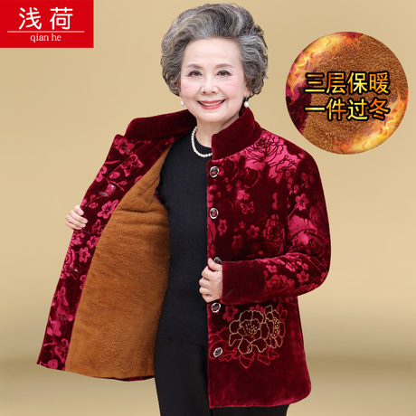 奶奶装冬装加绒加厚棉衣60-70岁中老年人女装唐装棉服妈妈外套袄商品大图