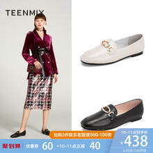 女单鞋 A1801AQ9 2019春季新款 天美意马衔扣平底乐福鞋 Teenmix