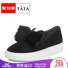 时尚 S1202AQ8 拼接毛绒平底女休闲鞋 他她2018春季商场同款 TATA