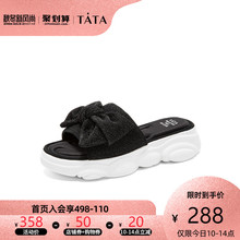 布面蝴蝶结厚底凉拖一字女拖鞋 IAF02BT9 Tata他她2019夏专柜同款