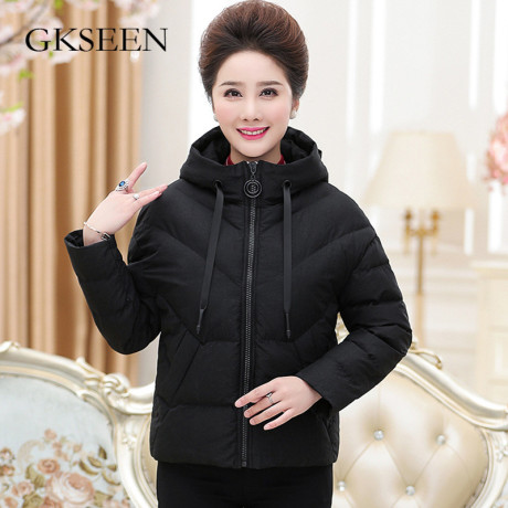 GKSEEN中老年女装时尚长袖纯色短款休闲韩版连帽棉衣潮XJY1121商品大图