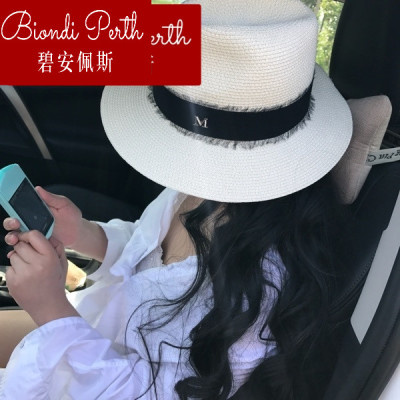 碧安佩斯百搭夏季睫毛蕾丝米白色M家草帽子礼帽沙滩渡假遮阳帽防