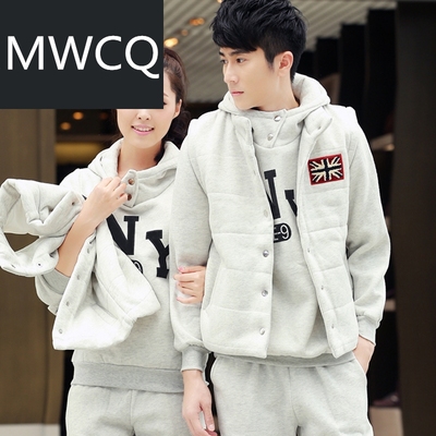 MWCQ加大码男女式卫衣三件套 法兰绒情侣运动套装 秋冬抓绒加厚运