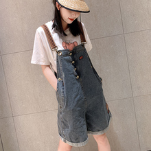 欧洲站牛仔裤女背带宽松短裤夏季直筒2019新款泫雅同款阔腿裤子