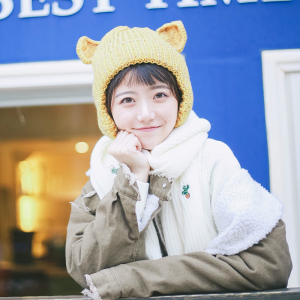 可爱小熊纯色加厚保暖毛线帽