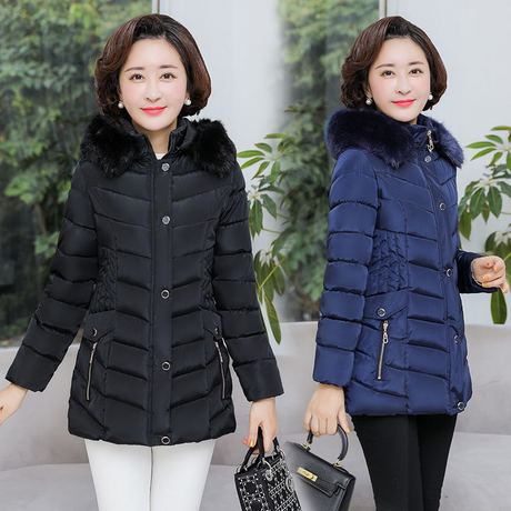 妈妈短款棉衣女冬装加厚中老年女装外套中年人羽绒棉服大毛领棉袄商品大图
