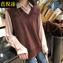 芭倪迩秋装女装韩版刺绣V领背心8209图片
