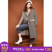 两三事双份布朗尼2018冬新款复古格子双面毛呢外套女中长款呢大衣图片