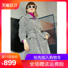 两三事自制情绪2018冬装新款时尚撞色双排扣毛呢大衣女宽松中长款图片