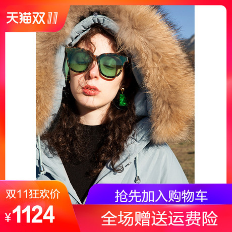两三事温封记忆2018冬装新款复古绣花貉子毛领连帽羽绒服女中长款商品大图
