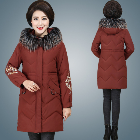 妈妈冬装外套中老年棉衣女羽绒棉服中年人加厚棉袄中长款2018新款商品大图