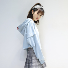 卫衣女短款韩版高腰套头连帽春秋季薄长袖上衣女装2018新款外套女图片
