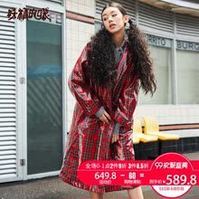 妖精的口袋Y格子中长款大衣女秋装2018新款宽松过膝皮草外套女潮J图片