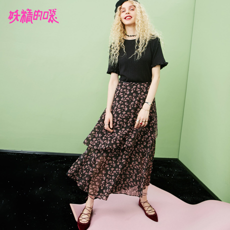 妖精的口袋雪纺裙秋装2018新款碎花中裙仙女半身裙女显瘦a字裙商品大图