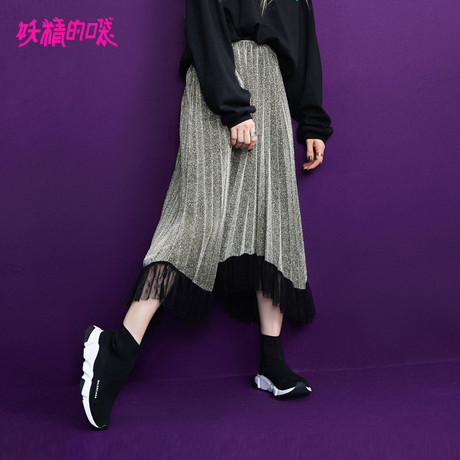 妖精的口袋宽松半身裙秋装2018新款韩范甜美蕾丝长裙chic早秋裙女商品大图