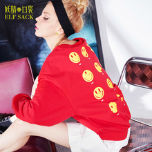 妖精的口袋旗舰店春装2018新款圆领笑脸印花假两件卫衣女宽松图片