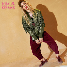妖精的口袋旗舰店秋季新款韩版宽松大码棒球式流苏棉服女棉衣外套图片