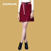 ZIMMUR18年秋冬新品时尚百搭简约通勤优雅开叉修身气质羊毛半身裙图片