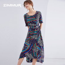 ZIMMUR19夏季女装新款优雅高端碎花舒适透气桑蚕丝真丝连衣裙图片