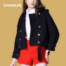 ZIMMUR18年秋冬新款女装双排扣翻领短款年轻时尚简约女款毛呢大衣图片