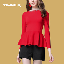 ZIMMUR2018秋冬新款舒适百搭针织衫鱼尾摆套头衫女士修身打底上衣图片