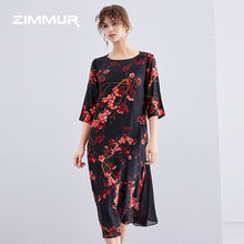 ZIMMUR19夏季女装新款优雅高端碎花舒适透气桑蚕丝真丝连衣裙图片