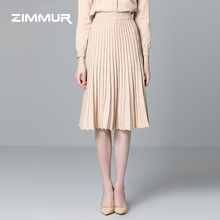 ZIMMUR秋冬新款2018纯色百褶针织收腰半身裙简约百搭OL女中款伞裙图片