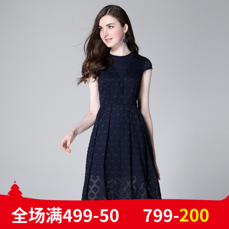 ZIMMUR网纱收腰修身显瘦连衣裙2018夏季新款女装中长款蕾丝连衣裙商品大图