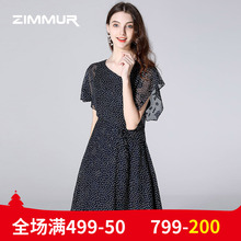 ZIMMUR夏季新款2018波点雪纺中裙收腰黑色优雅时尚圆点OL女连衣裙图片