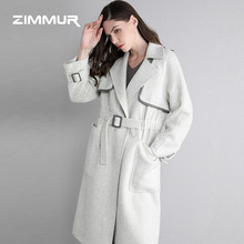 ZIMMUR秋冬女2018新款西装领中长款风衣纯色毛呢大衣外套OL图片