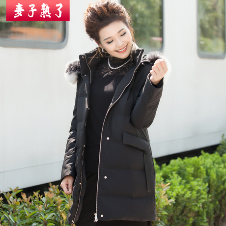 中年妈妈装冬装羽绒服40岁50中老年中长款羽绒棉衣毛领连帽棉服女商品大图