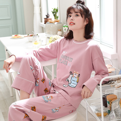 睡衣女秋季纯棉长袖韩版清新春秋天薄款少女甜美全棉家居服套装夏