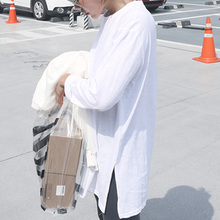纯色百搭打底衫 长袖 新款 内搭T恤女外穿 韩版 宽松圆领中长款 春秋装