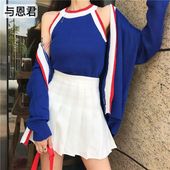 背心两件套针织上衣套装 2018秋冬显白气质撞色开衫